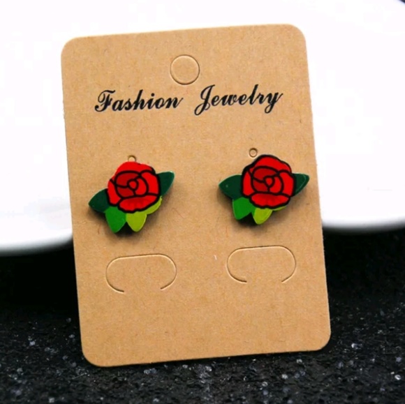 Trendy Rose Stud Earrings 1cm*0.5cm women Girl - Picture 4 of 6